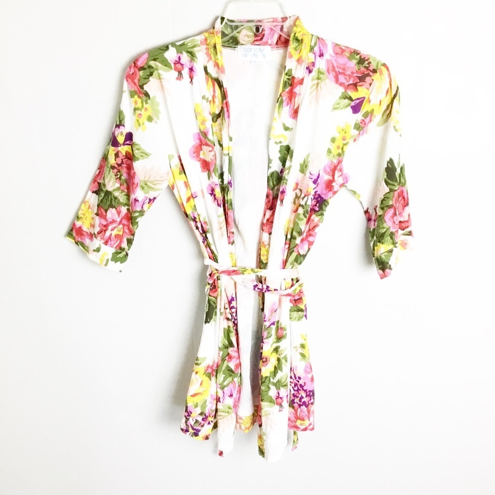 Sandy Waters White Pink Yellow Floral Robe XS/S
